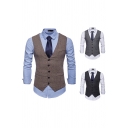 Trendy Men's Suit Vest Button Fly Sleeveless V Neck Sleeveless Notched Hem Slim Fitted Suit Vest