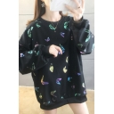 Hot Fashion Butterfly Print Long Sleeve Round Neck Pullover Sweatshirt