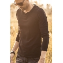 Simple Mens T Shirt Sherpa Liner Long Sleeve Henley Collar Fitted Plain T Shirt