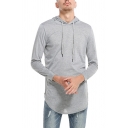 Fancy Men's Tee Top Plain Long Sleeves Regular Fitted Drawstring Hooded T-Shirt