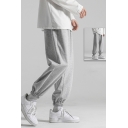 Leisure Men's Pants Solid Color Banded Cuffs Drawstring Elastic Waist Ankle Length Pants