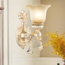 Bell Shaped Wall Mount Light Vintage Beige Opaque Glass Wall Sconce Lighting with K9 Crystal