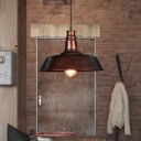 Metallic Pot Cover Ceiling Light Industrial Single Restaurant Hanging Pendant Light in Rust