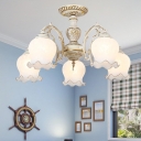 Frosted Glass Bud Shade Semi Flush Mount Vintage Living Room Close To Ceiling Chandelier