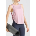 Running Ladies Tank Solid Color Round Neck Twist Side Relaxed Fit Tank Top
