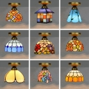 Single Semi-Flush Mount Tiffany Geometric Stained Glass Close to Ceiling Light Fixture