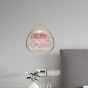 Loving Heart Metal Pendulum Light Nordic Gold Plated Ceiling Pendant with Feather Lampshade