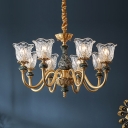 Scalloped Chandelier Light Retro Brass Clear Carved Glass Hanging Pendant for Dining Room