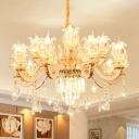 Crystal Weathered Zinc Ceiling Light Flower Shaped Antique Chandelier for Living Room