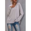Trendy Women's Hoodie Solid Color Long Sleeves Drawstring Hooded Sweatshirt