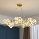 Ball Shaped Bedroom Ceiling Hang Lamp Clear Glass Postmodern LED Chandelier in Gold