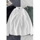 Basic Mens Shirt Solid Color Long Sleeve Point Collar Button Up Loose Fit Shirt Top