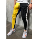 Mens Popular Pants Drawstring Waist Colorblock Ankle Fitted Pants