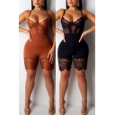 Sexy Womens Romper Spaghetti Straps Sheer Lace Fitted Cami Romper