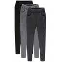 Womens Trendy Pants Solid Color Elastic Waist Zipper Detail Ankle Fit Pants