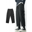 Leisure Men's Pants Solid Color Flap Pocket Drawstring Elastic Waist Fleece Lined Ankle Length Tapered Pants