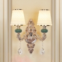 Retro Tapered Wall Lighting Twisted Rib Glass Wall Sconce Light in Gold with Teardrop Crystal