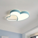 Kids Double Heart Shaped Flush Light Metal Bedroom Surface Mounted LED Ceiling Lamp