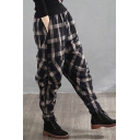 Casual Womens Pants Plaid Printed Sherpa Liner Elastic Waist Ankle Tapered Fit Pants