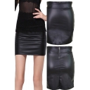 Cool Womens Skirt Leather High Rise Zip Up Mini Sheath Skirt in Black
