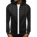 Fancy Men's Casual Jacket Contrast Piping Quilted Zip Closure Long Sleeves Drawstring Hooded Jacket
