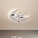 Moon and Star Nursery Ceiling Lighting Acrylic Cartoon LED Flush Mount Lamp in White