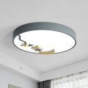 Circle Flushmount Ceiling Lamp Nordic Metal Bedroom LED Flush Light with Carved Moon and Star