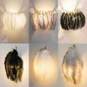 Natural Feather Curved Sconce Lighting Nordic 1 Bulb Gold Finish Flush Mount Wall Light