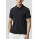 Leisure Men's Polo Shirt Solid Color Button Detail Spread Collar Short Sleeves Regular Fitted Polo Shirt