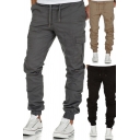 Leisure Men's Pants Solid Color Flap Pocket Drawstring Waist Ankle Tied Tapered Pants