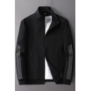 Casual Jacket Stripe Pattern Long Sleeve Stand Collar Zip Up Relaxed Fit Jacket for Guys