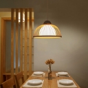 Dome Shade Corridor Suspension Light Bamboo 1-Light Simplicity Pendant Light Fixture in Wood