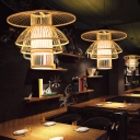 Handcrafted Bamboo Ceiling Light Modern Single Wood Hanging Pendant Light for Restaurant