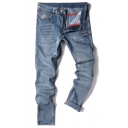 New Fashion Men's Blue Stretch Casual Washed Ripped Jeans