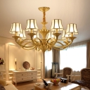 Panel Curved Glass Chandelier Pendant Light Vintage Living Room Hanging Light in Gold