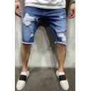 Men's Summer New Stylish Light Blue Slim Fit Casual Denim Shorts