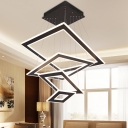 Rhombus Layered Chandelier Light Simplicity Acrylic Living Room LED Pendant Light in Black