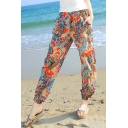 Cool Womens Pants Paisley Pattern Pockets Cuffed High Rise 7/8 Length Tapered Relaxed Fit Carrot Pants
