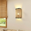 Minimalist Rectangular Wall Sconce Bamboo Single Bedroom Flush Mount Wall Light in Wood