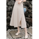 Summer Hot Stylish Plain High Waist Chiffon A-Line Midi Wrap Skirt for Women
