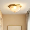 Frosted Glass Bowl Flush Light Rustic Corridor Flush Ceiling Light Fixture in Gold