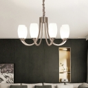 Nickel Barrel Chandelier Lighting Classic Style Cream Glass Living Room Pendant Light