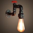 1-Light Faucet Wall Light Fixture Industrial Style Wrought Iron Sconce with Red Valve