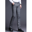 Understated Men's Pants Plaid Tartan Pattern Zip Fly Pocket Detail Long Straight Pants