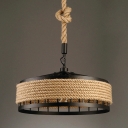 Farmhouse Geometric-Shape Hanging Light 1 Head Wrought Iron Pendulum Light with Rope in Brown