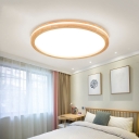 Ultrathin Round LED Ceiling Fixture Minimalist Acrylic White and Wood Flush Mount Light