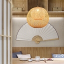 Bamboo Globe Suspension Light Simplicity 1-Light Wood Pendant Light Fixture for Restaurant