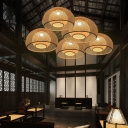 Bamboo Dome Suspension Light Simplicity 1-Light Wood Pendant Light Fixture for Restaurant