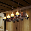 Mica Candle Pendant Light Industrial Dining Room Hanging Island Lighting with Rectangle Wood Box in Black