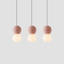 Nordic Gourd Shaped Pendant Lighting Terrazzo 1-Light Bedside Hanging Lamp with Orb White Glass Shade